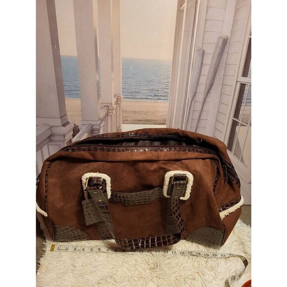 RARE!Big Bath&Body works leather&crocodile duffle&luggage tag